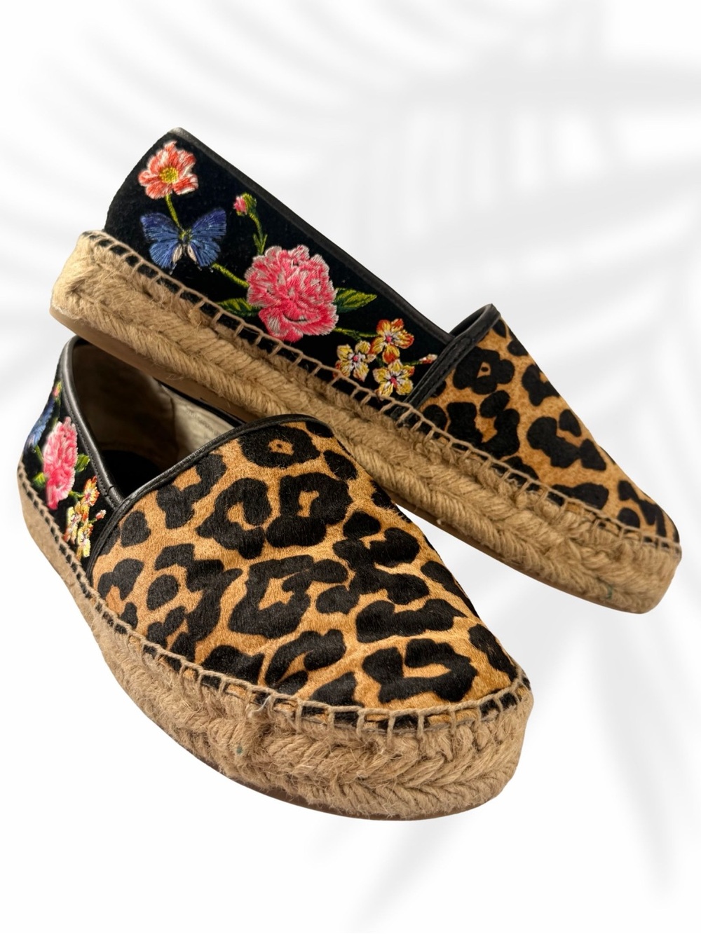 Johnny Was Leopard Espadrille Slip-Ons with Floral Embroidery Women’s size 8 - Picture 1 of 5
